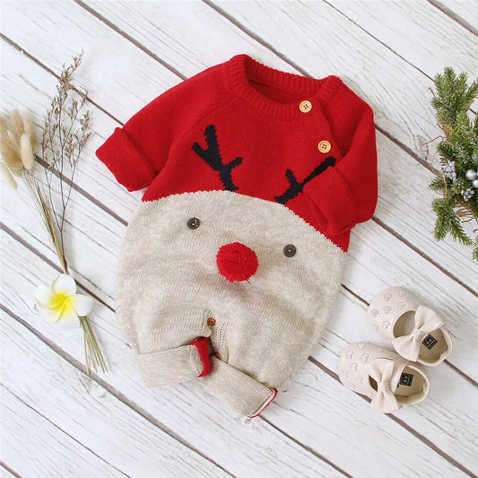 Christmas Newborn Baby Infant Reindeer Knitted Romper Onesie