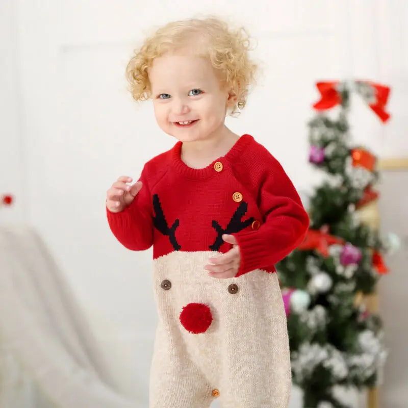 Christmas Newborn Baby Infant Reindeer Knitted Romper Onesie