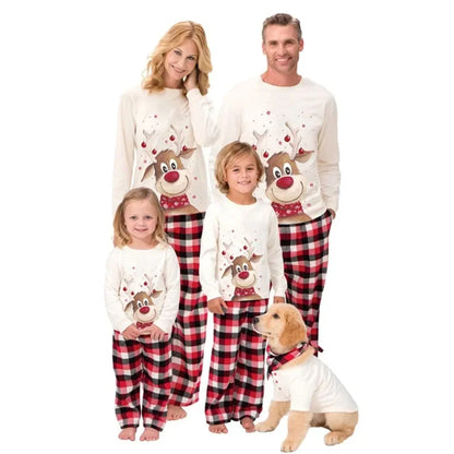 Family Matching Pajamas Outfits Christmas Fawn Print Homesuit Loose Family of Five Sleepwear Mum Dad Daughter Son Sets E231