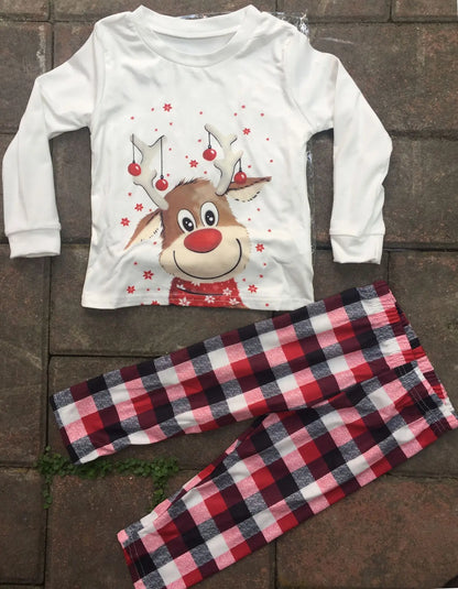 Family Matching Pajamas Outfits Christmas Fawn Print Homesuit Loose Family of Five Sleepwear Mum Dad Daughter Son Sets E231