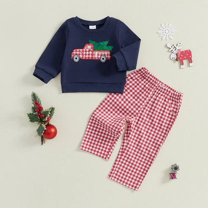 Toddler Baby Christmas Holiday Santa/Truck Shirt/Pants Set