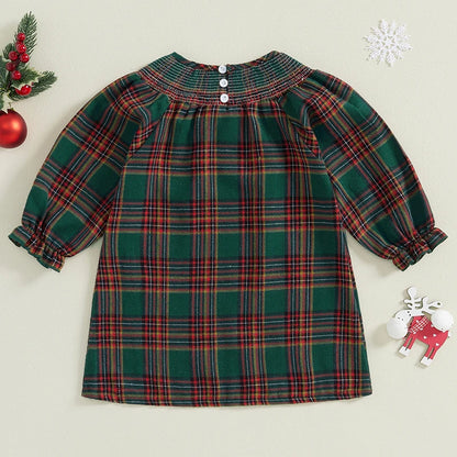 Baby Girl Christmas Dress Long Sleeve Round Neck Reindeer Print A-Line Dress Toddler Winter Holiday Party Dress with Bow