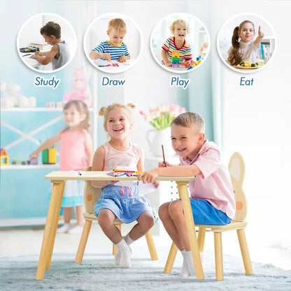 Kids Wood Table & 2 Animal Chairs