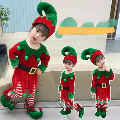 Children's Christmas Elf Costume with Shoes, Hat & Striped Socks